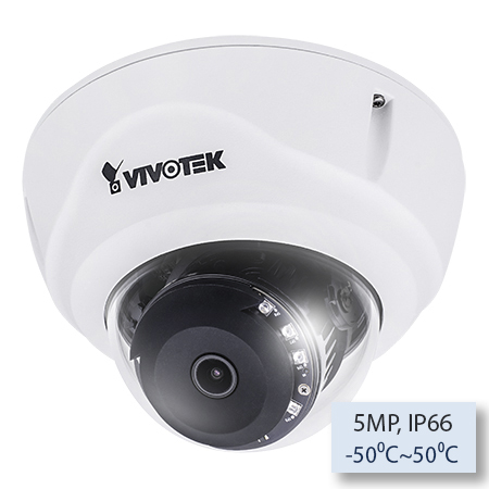 VIVOTEK FD8382-EVF2 5MP Outdoor Day/Night Fixed Dome IP Network Camera, 2.8mm Fixed-focal Lens, 2560x1920, 15fps, H.264, MJPEG, Extreme Weather Support, IP66, Vandal-proof IK10, PoE